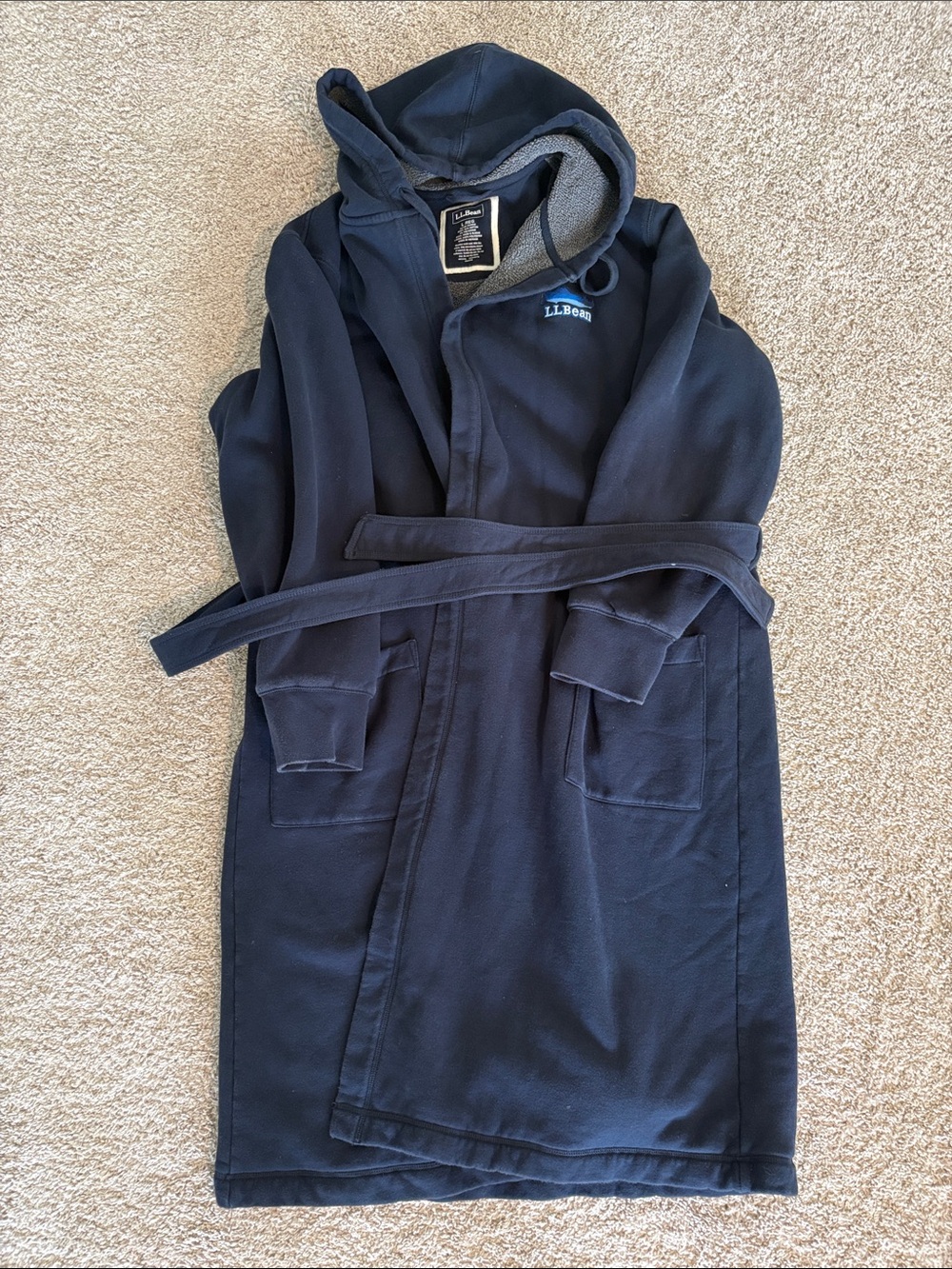 L.L. Bean Navy Hooded Robe Coat with Belt